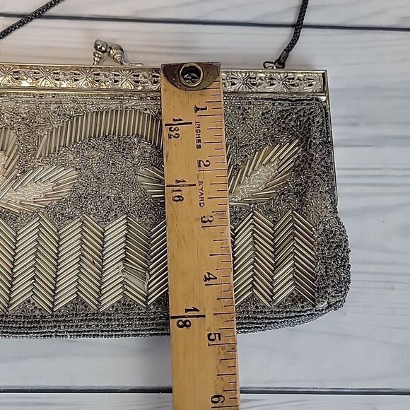 Vintage 60s Elegant Gold and Silver Hand Beaded Clutch Evening Bag - Picture 11 of 11